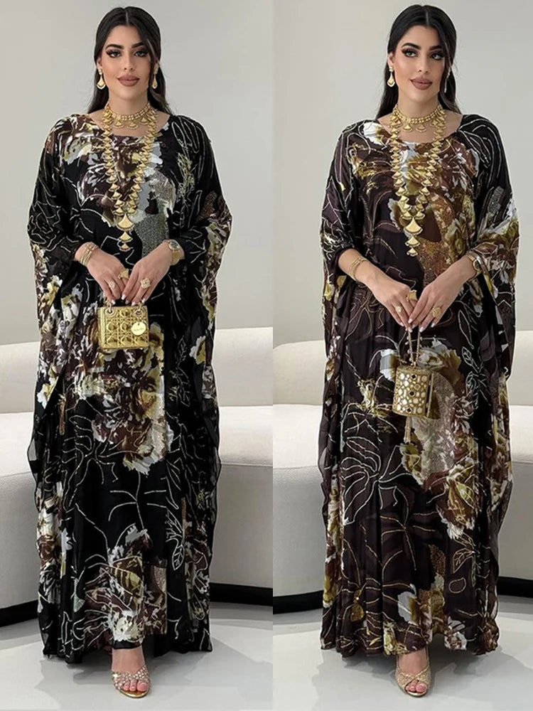 Muslim Dress for Women Chiffon Diamond Party Abaya Dresses Arab Long Robe Morocco Dubai Kaftan Vestidos Jalabiya Ramadan Eid